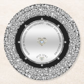 25周年記念結婚ホワイトダイヤモンド&シルバー ラウンドペーパーコースター (正面)