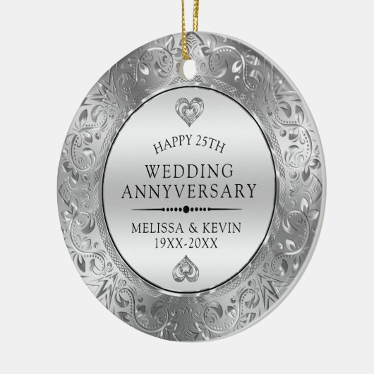 25周年記念結婚光沢のあるフローラシルバーフレーム セラミックオーナメント (左)