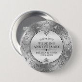 25周年記念結婚光沢のあるフローラシルバーフレーム 缶バッジ (正面&裏面)