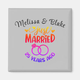 25周年記念結婚名前をカスタムするシルバー マグネット