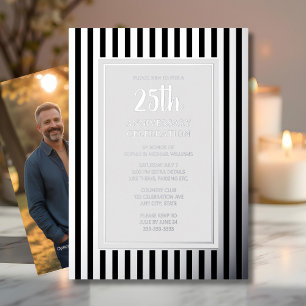 25周年記念結婚招待状シルバーストライプズ 箔招待状
