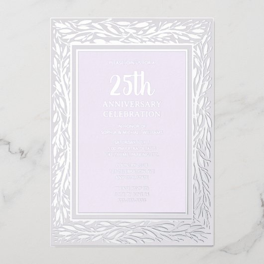 25周年記念結婚招待状シルバーフローラ 箔招待状 (正面)