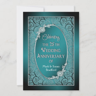 25周年記念結婚招待状-ティール（緑がかった色）/青 招待状