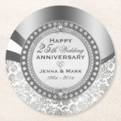 25周年記念結婚白銀ダマスク ラウンドペーパーコースター (正面)
