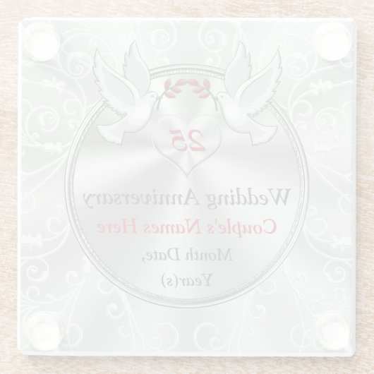 25周年記念結婚贈り物パーソナライズされた ガラスコースター (裏面)