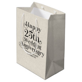 25周年記念結婚金ゴールドタイポグラフィ ミディアムペーパーバッグ