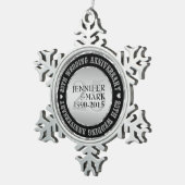 25周年記念結婚金銀&ブラック2 スノーフレークピューターオーナメント (右)