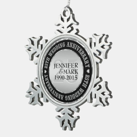 25周年記念結婚金銀&ブラック2 スノーフレークピューターオーナメント (右)