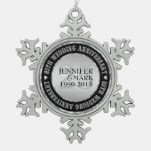 25周年記念結婚金銀&ブラック2 スノーフレークピューターオーナメント (正面)