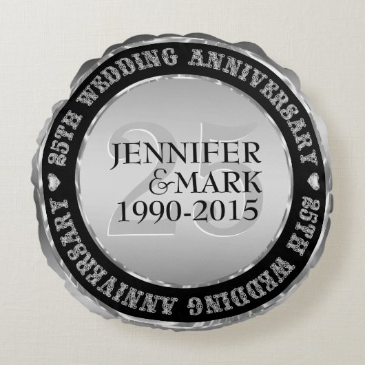 25周年記念結婚金銀&ブラック2 ラウンドクッション (正面)