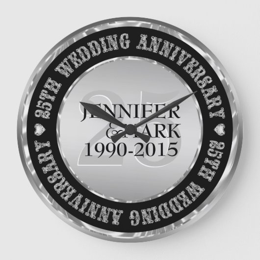 25周年記念結婚金銀&ブラック2 ラージ壁時計 (正面)