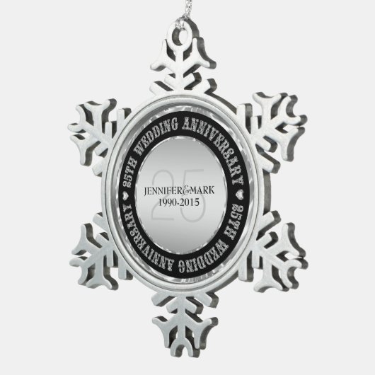 25周年記念結婚金銀&ブラック スノーフレークピューターオーナメント (右)