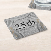 25周年記念結婚銀と黒の輝き スクエアペーパーコースター (アングル)