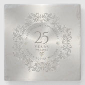 25周年記念結婚銀フレームきらめく ストーンコースター (正面)
