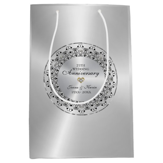 25周年記念結婚黒曼荼羅オンシルバー ミディアムペーパーバッグ (正面)