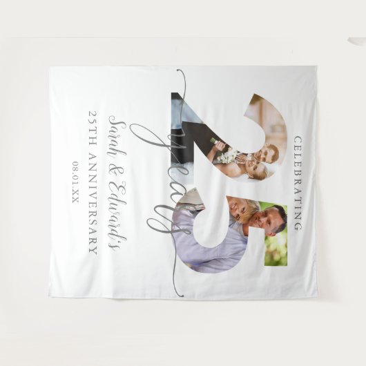 25周年記念結婚2フォトバックグラウンド タペストリー (正面(横))