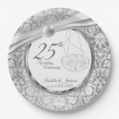 25周年記念結婚 – パールホワイトとシルバー ペーパープレート (正面)