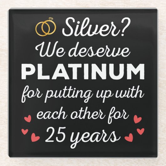 25周年記念結婚I – シルバーおもしろいカップル ガラスコースター (正面)
