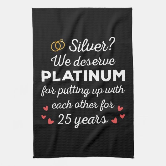 25周年記念結婚I – シルバーおもしろいカップル キッチンタオル (縦)