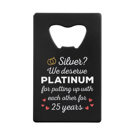 25周年記念結婚I – シルバーおもしろいカップル クレジットカード栓抜き (正面)