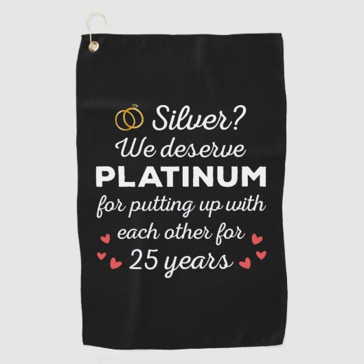 25周年記念結婚I – シルバーおもしろいカップル ゴルフタオル (正面)