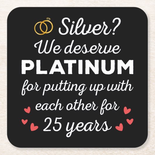 25周年記念結婚I – シルバーおもしろいカップル スクエアペーパーコースター (正面)