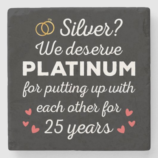 25周年記念結婚I – シルバーおもしろいカップル ストーンコースター (正面)
