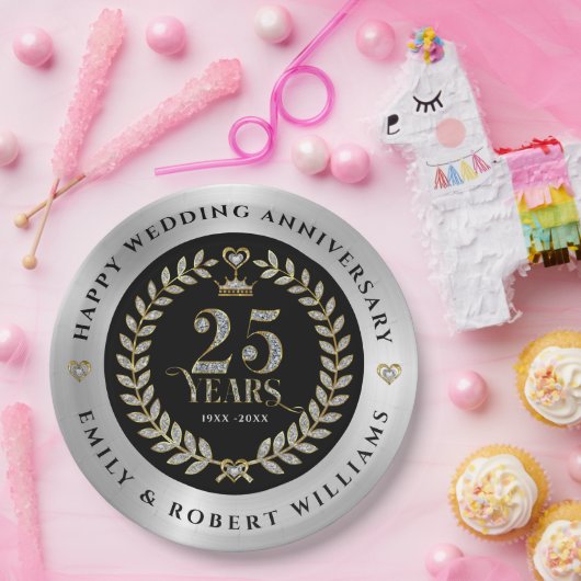 25周年記念金ゴールドとホワイトダイヤモンド ペーパープレート (パーティー)