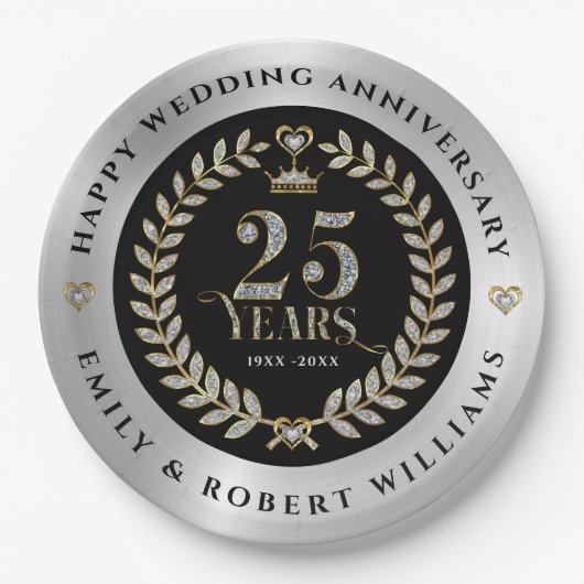 25周年記念金ゴールドとホワイトダイヤモンド ペーパープレート (正面)