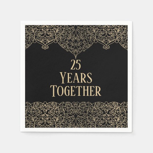 25周年記念金ゴールドレースOn Black スタンダードカクテルナプキン (正面)