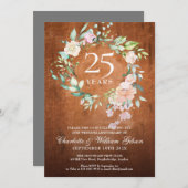 25周年記念　アンティーク調　天然木　ローズ　ガーランド 招待状 (正面/裏面)