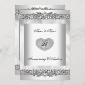 25周年記念 エレガントなホワイト シルバー ハートレース3 招待状 (正面/裏面)