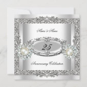 25周年記念 エレガントなホワイト シルバー パールレース2 招待状 (正面)