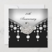 25周年記念 エレガント シルバー ブラック ホワイト スワン 招待状 (正面)