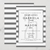 25周年記念 クラシック シルバー ストライプ アートデコ 招待状 (正面/裏面)