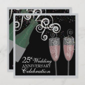 25周年記念 シルバーの泡立つシャンパンパーティー 招待状 (正面/裏面)