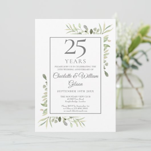 25周年記念 シルバーアニバーサリー ウェディング フォト グリーン 招待状 (スタンド正面)