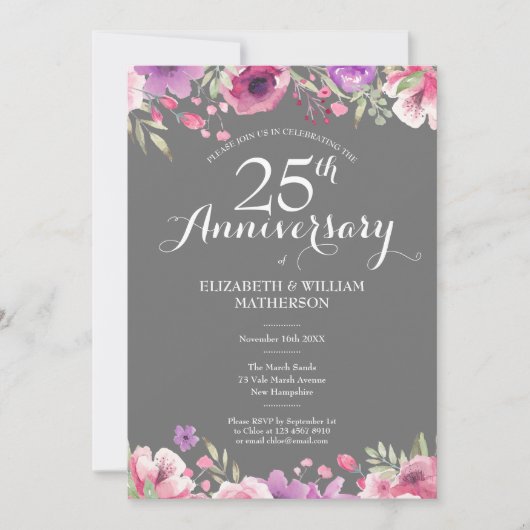 25周年記念 シルバーウェディング アニバーサリー カントリー フローラル 招待状 (正面)