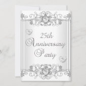 25周年記念 シルバー ホワイト ダイヤモンド ハート 2 招待状 (正面)