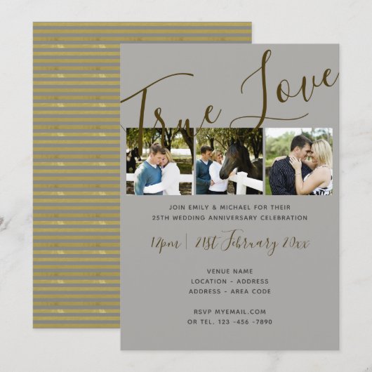 25周年記念 フォトコラージュ シルバー ウェディング 招待状 (正面/裏面)