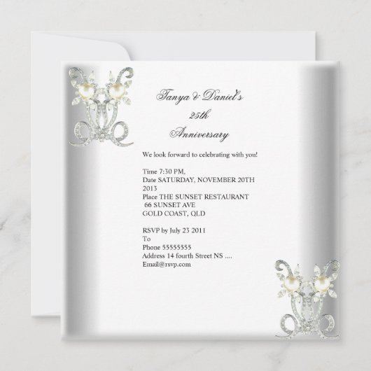 25周年記念 ホワイト シルバー パール ジュエル 2 招待状 (裏面)