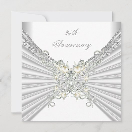 25周年記念 ホワイト シルバー パール ジュエル 2 招待状 (正面)