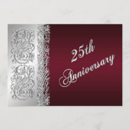 25周年記念 ワインレッド シルバースクロール 招待状