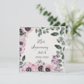 25周年記念 水彩ピンクの花と鳥 招待状 (スタンド正面)