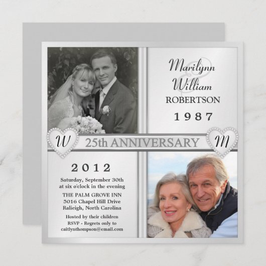 25周年記念 結婚記念日 ハート フォト 招待状 (正面/裏面)