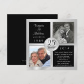 25周年記念 銀の輝きと過去と現在の写真 招待状 (正面/裏面)