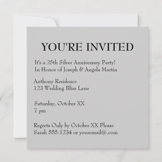 25周年記念 銀婚式 フォトを追加 招待状 (裏面)