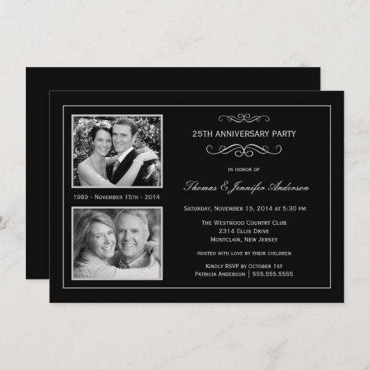 25周年記念 銀箔仕上げ フォト2枚付き 招待状 (正面/裏面)