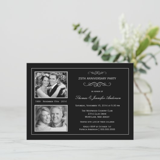 25周年記念 銀箔仕上げ フォト2枚付き 招待状 (スタンド正面)