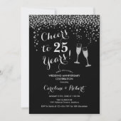 25周年記念 - 25年のお祝いに銀と黒で乾杯 招待状 (正面)